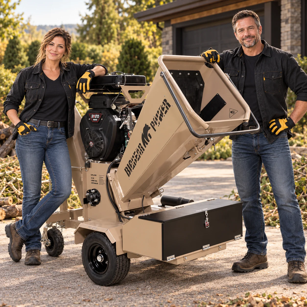 BIGBEAR POWER BBC72 7-inch commercial wood chipper selected for heavy commercial work