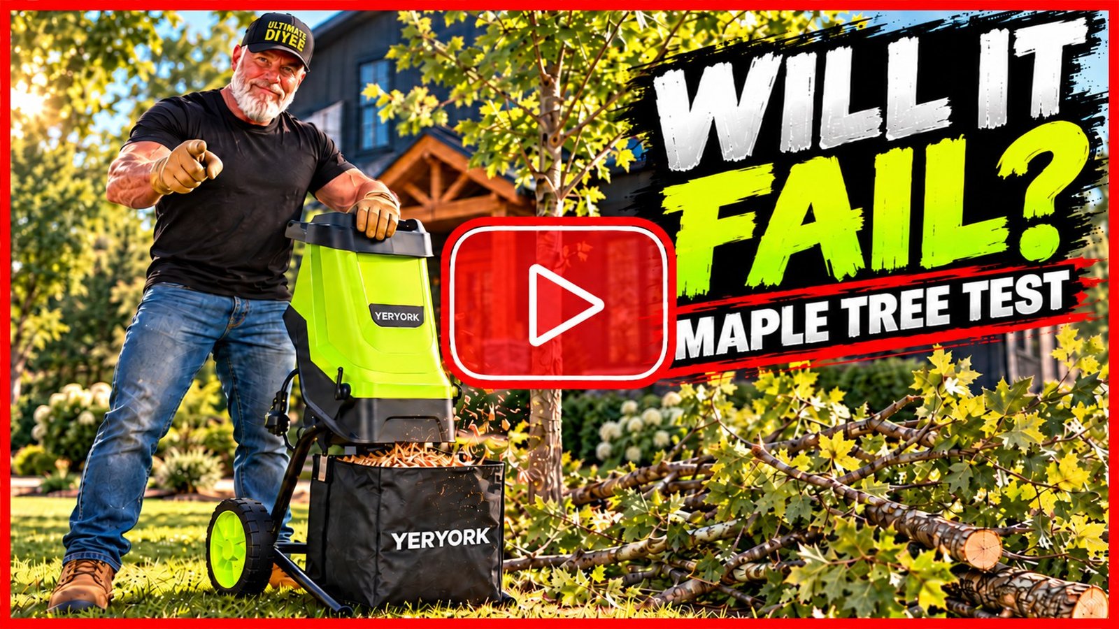 Click to watch the Ultimate DIYer real-world YERYORK wood chipper test on YouTube